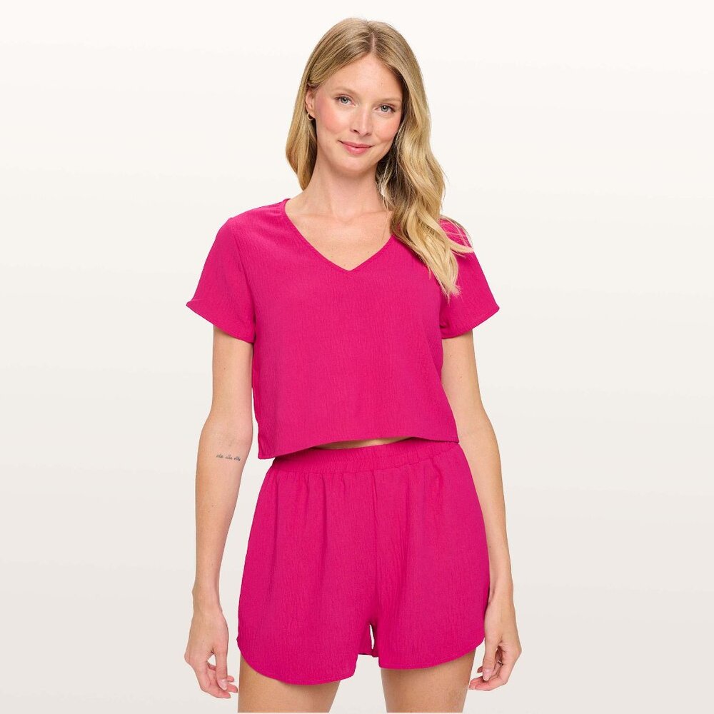 Magenta Two Piece Shorts Set Womens Summer Lounge Outfit